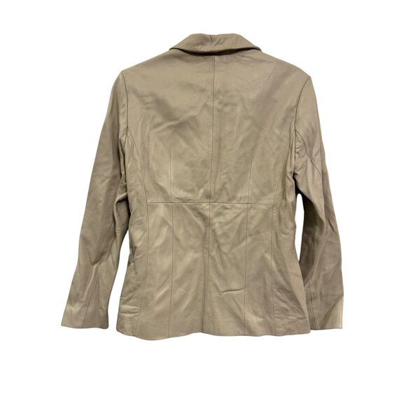 Wilsons Leather Womens Beige Jacket Medium Button-Up Fully Lined 100% Leather Ch - Picture 2 of 7